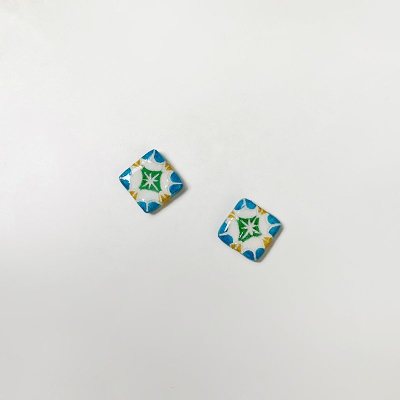 Cute retro small tiles/flower window series-handmade/hand-painted earrings - Earrings & Clip-ons - Other Materials Multicolor