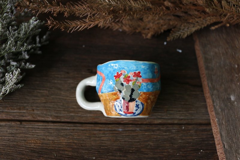 コーヒーカップセラミックアンリマティス - 花瓶・植木鉢 - 陶器 ブルー