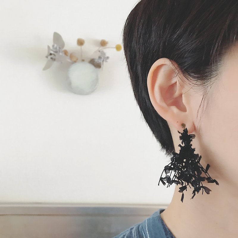 Black paper tassel earrings