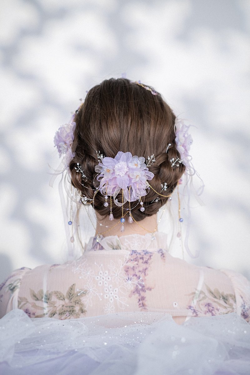 櫻與霧淡紫櫻花手工古典風髮梳套裝 - 髮夾/髮飾 - 黏土 紫色