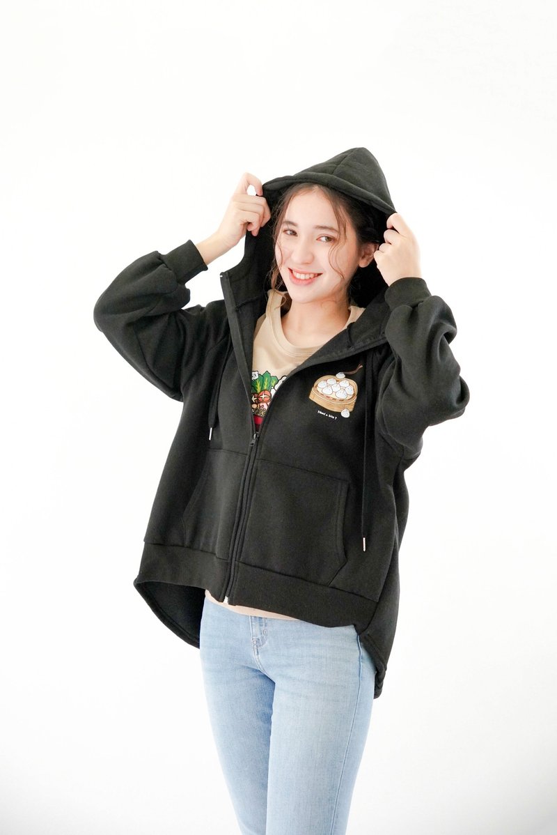 麻糬兔小籠包斗篷拉鍊傘狀外套(黑) - 女大衣/外套 - 棉．麻 黑色