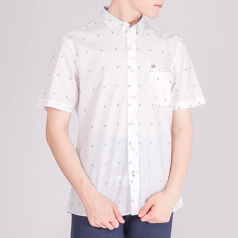 [Boyfriend Gift/Free Shipping] Egyptian Cotton Jacquard Casual Men's Shirt│Water Blue Jacquard - Men's Shirts - Cotton & Hemp White