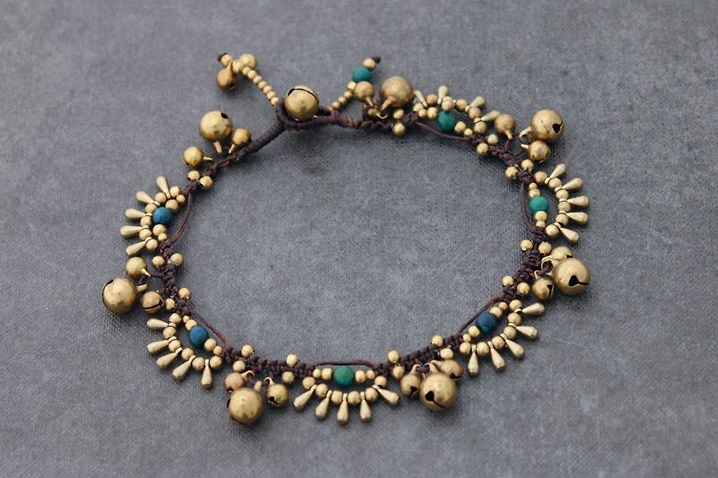 Malachite Chandelier Brass Anklets Brass Beads Woven Lace Ankles Bracelets - Anklets & Ankle Bracelets - Copper & Brass Gold