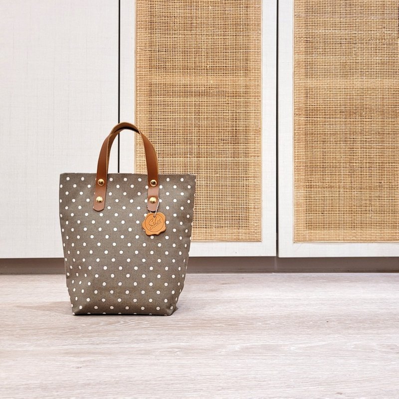 Polka Dot Small Bag_Limited Japanese Fabric Style (Coffee Base White Dots) - กระเป๋าถือ - หนังแท้ หลากหลายสี