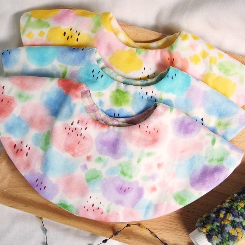 360-degree round bib / watercolor flowers (three colors) - Bibs - Polyester Pink