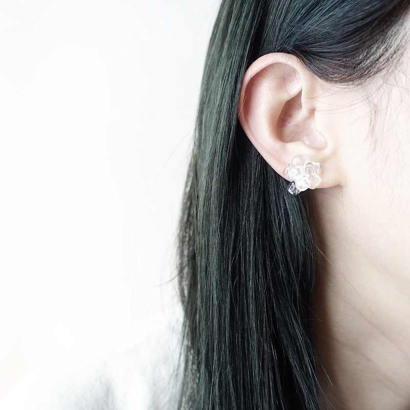 Cool feel simple transparent glass beads earrings; clip earrings - ต่างหู - แก้ว สีใส