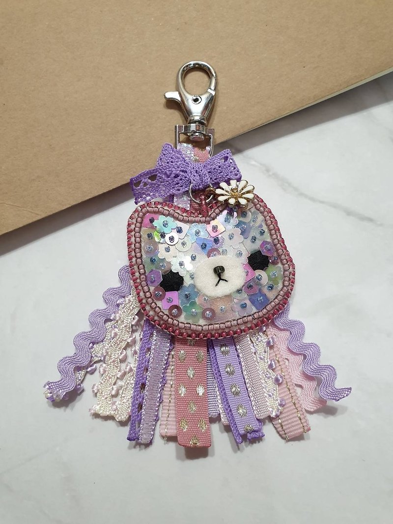 Pink cat with pink/purple tassel key chain - Charms - Thread Pink