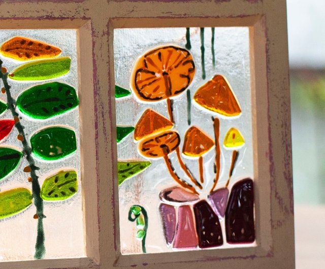 ステンドグラスの置き物　(森のキノコ) ステンドグラスキノコ