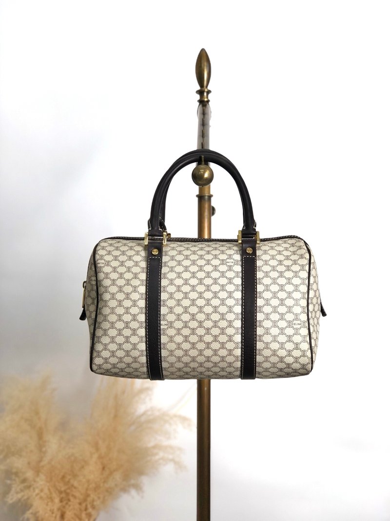 【 日本直送　名牌中古包 】CELINE セリーヌ マカダム ハンドバッグ ホワイト PVC レザー ミニボストン vintage ヴィンテージ  yci5hj - 手提包/手提袋 - 防水材質 白色
