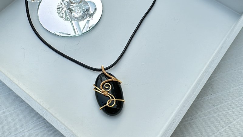 230127 wire wrapping 黑耀石 銅線 繞線 吊墮 - 項鍊 - 銅/黃銅 黑色