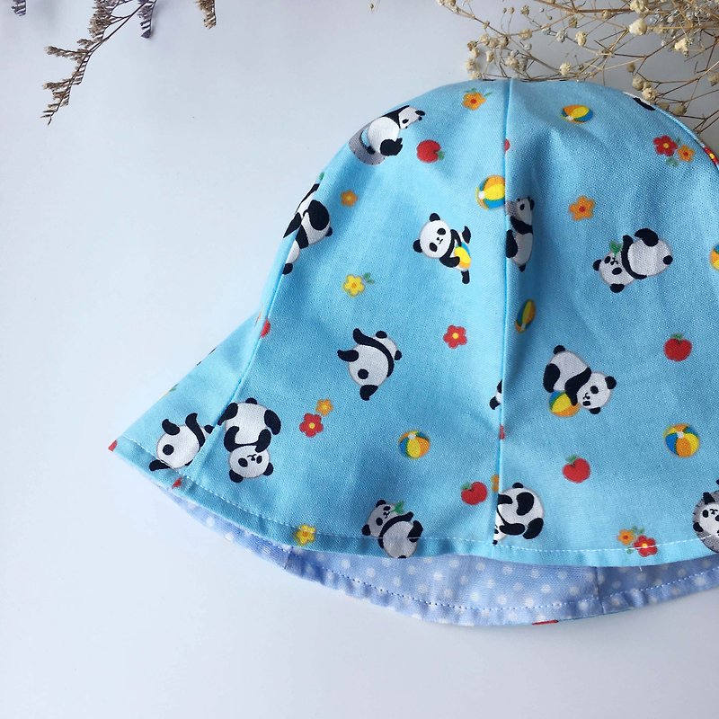 遊戲貓熊夏日遮陽帽 寶寶帽 漁夫帽 - 嬰兒帽/髮帶 - 棉．麻 藍色