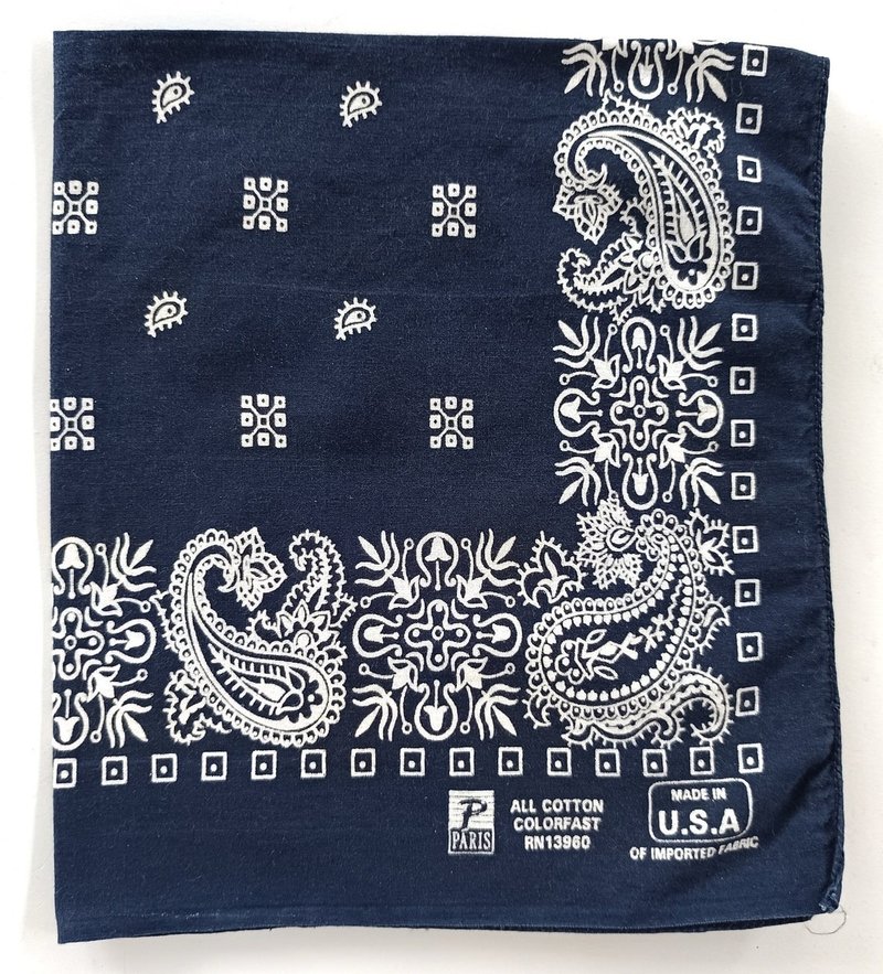 Vintage Paisley Bandana, 19 x 22 inches Selvage Edge, RN13960 Made in USA - 手帕 - 棉．麻 藍色