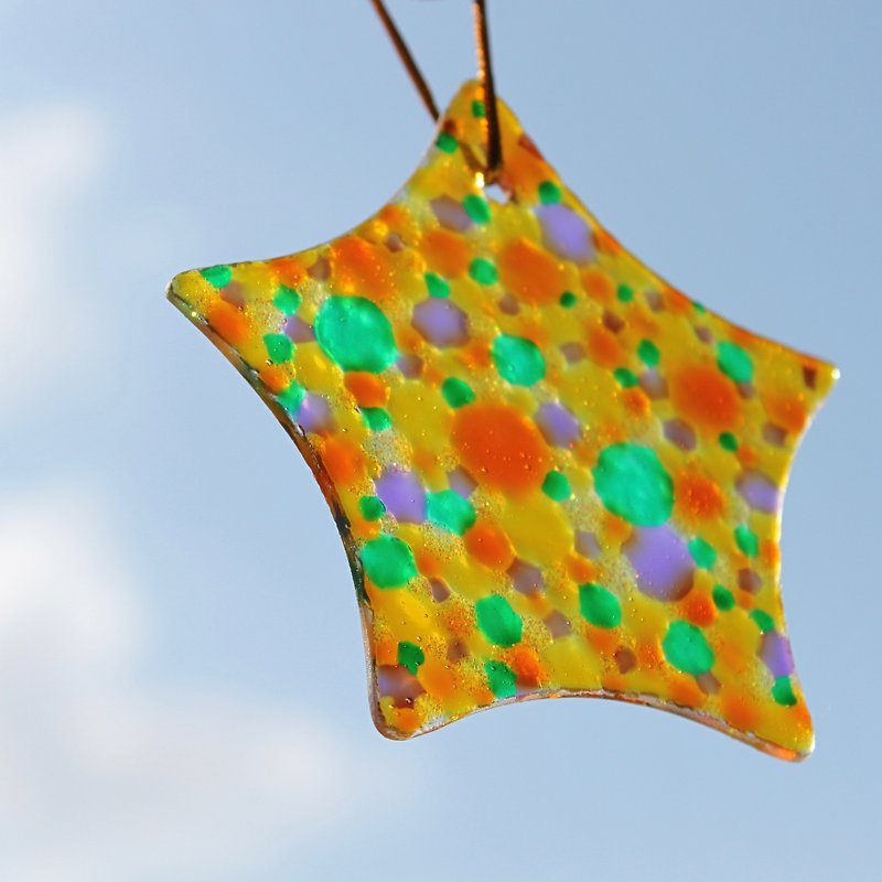 Yellow Orange Purple Polka Dots Stained Star Glass Sun Catcher・Friendship Gift - Other - Glass Yellow