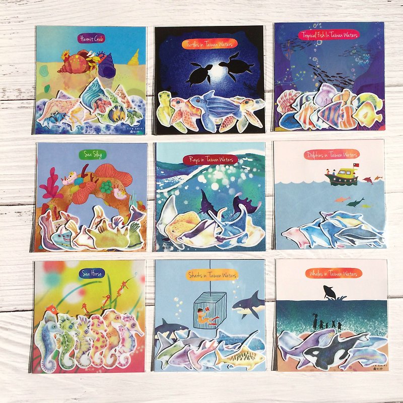 Sea creature sticker set 9 into Christmas gift box exchange gifts - สติกเกอร์ - กระดาษ 