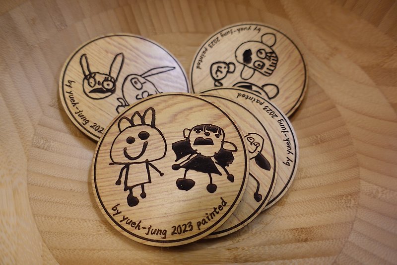 Children's Sky-Children's Graffiti-Creative Drawing-Hey Cypress Coaster [Customized Cultural and Creative Gifts] - Wood, Bamboo & Paper - Wood Brown