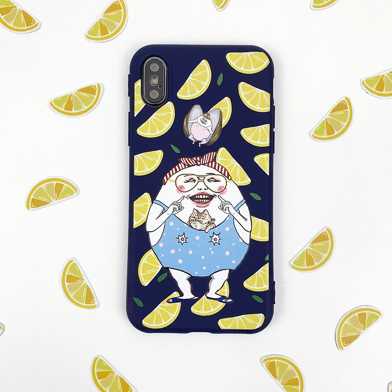 ニコニコ卵ちゃんとレモン　夏バージョン 　iphoneケース - スマホケース - プラスチック ブルー