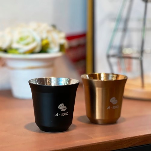 A-IDIO 咖啡器具 A-IDIO 璀璨不鏽鋼雙層對杯(香檳金&霧黑色)