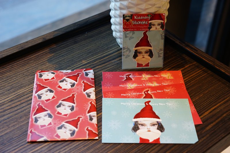 Christmas gift, Xmas Santa Set of 4 Postcards + 1 Sticker + Free 1 Envolope, 聖誕禮 - 卡片/明信片 - 紙 白色