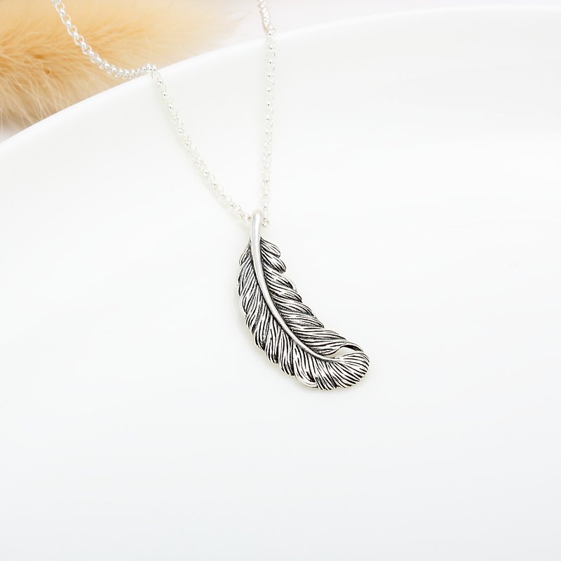 Feather Hope s925 sterling silver necklace Valentine's day gift - Necklaces - Sterling Silver Silver