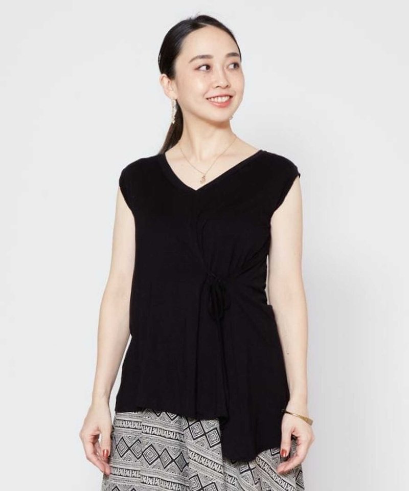 [Popular pre-order] Simple mismatched waist sleeveless cotton T-shirt (3 colors) TXX-4660 - Women's T-Shirts - Cotton & Hemp 