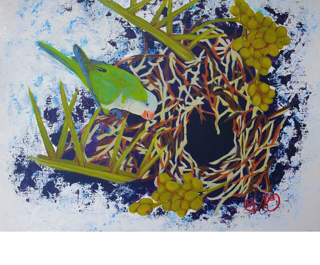 オウム　アクリル画　原画 オウム アクリル画 原画