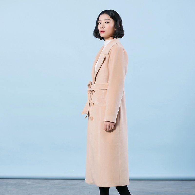 Anne Chen 2016 winter new self-cultivation in the long coat female students waist wool coat Korean version - Women's Casual & Functional Jackets - Cotton & Hemp Orange