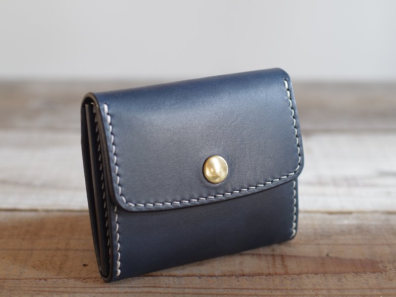 Nume leather hand-sewn compact wallet navy blue - Wallets - Genuine Leather Blue