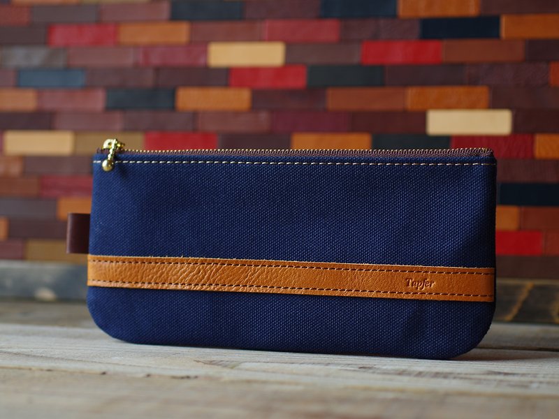 Canvas × Nume leather pouch pen case - Pencil Cases - Cotton & Hemp Blue