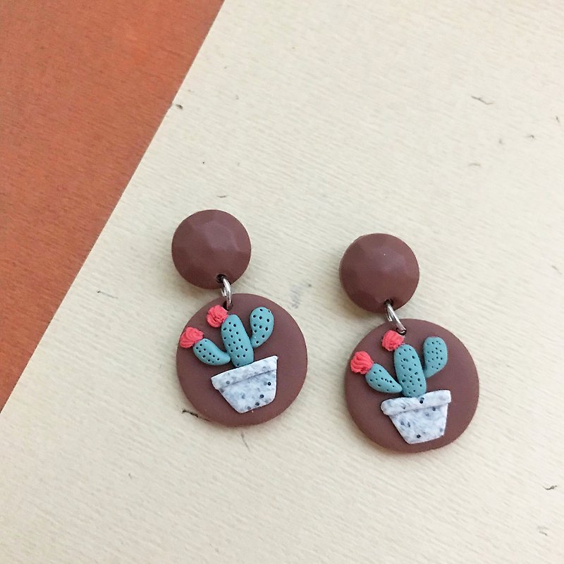 Clay Earrings & Clip-ons - Cute sweet cactus handmade soft pottery earrings