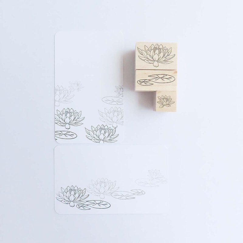 Water Lilies stamp set, rubber stamp, antique style - Stamps & Stamp Pads - Wood 