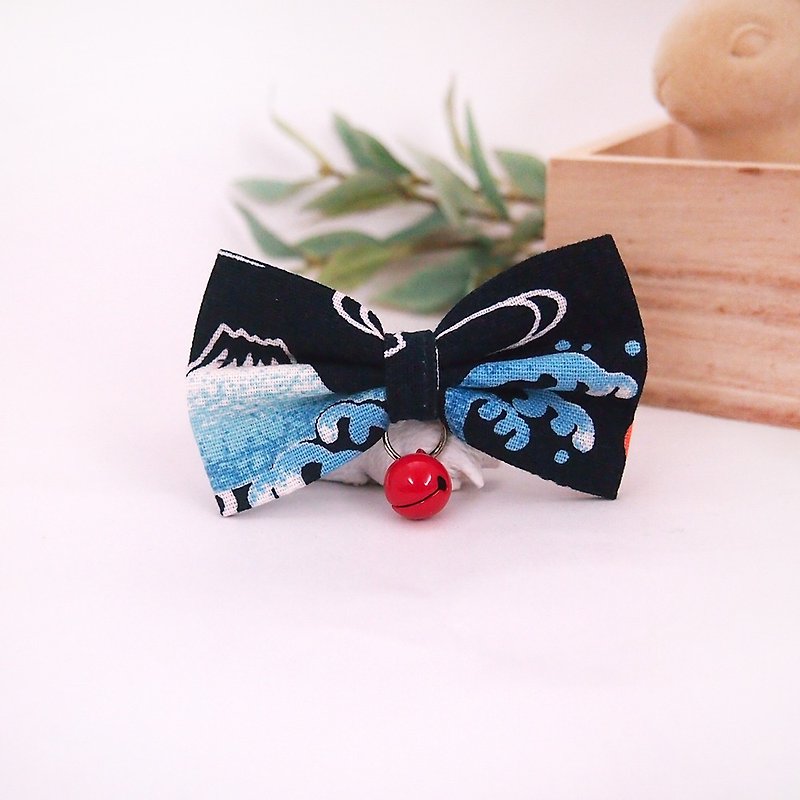 富士山款 蝴蝶結寵物裝飾項圈 貓咪 小型犬 - 項圈/牽繩 - 棉．麻 藍色