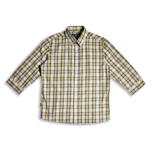INNATE 【INNATE】修身版型七分袖襯衫 黃格藍線