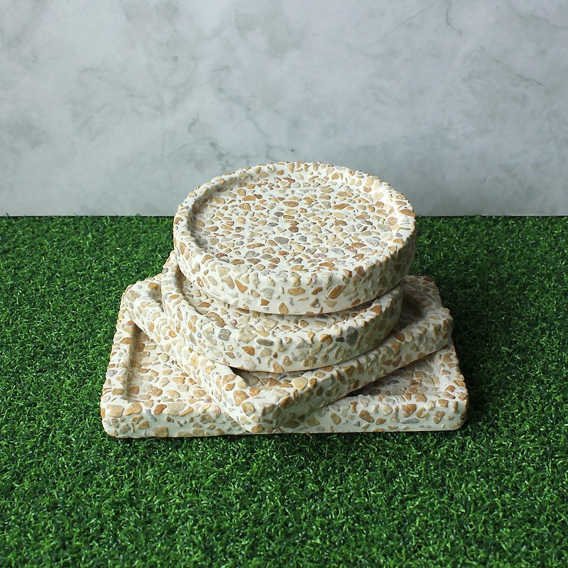 抿石子盆垫-カップコースター-ソープトレイ-長い丸い正方形 - 観葉植物 - コンクリート イエロー