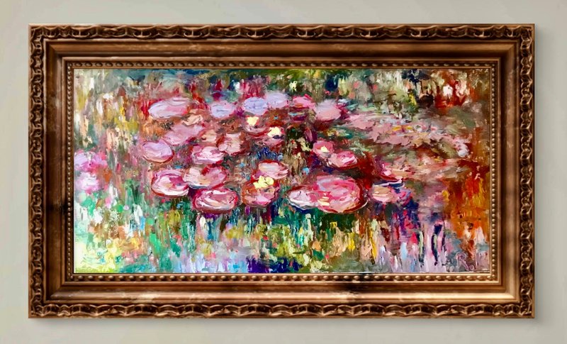 Secret of Pink Waterlilies original oil painting - ตกแต่งผนัง - วัสดุอื่นๆ สึชมพู
