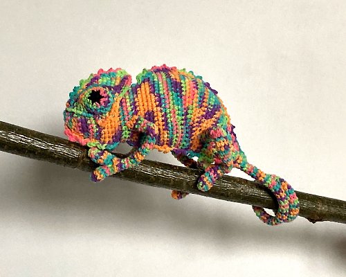 Anelle Toys Crochet rainbow chameleon, Plush reptile, Crochet lizard decor