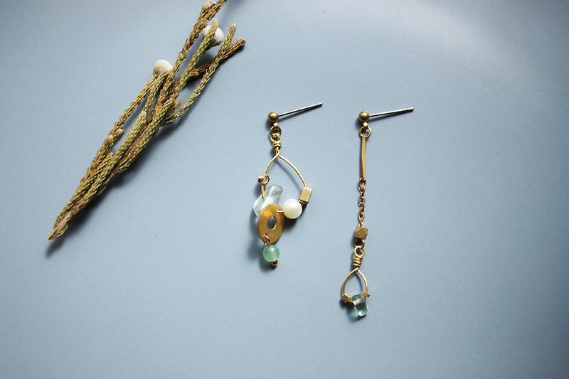 Rain - earring  clip-on earring - Earrings & Clip-ons - Copper & Brass Green
