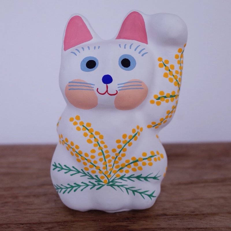 Lucky Cat Mimosa pattern left hand beckoning - ตุ๊กตา - กระดาษ 