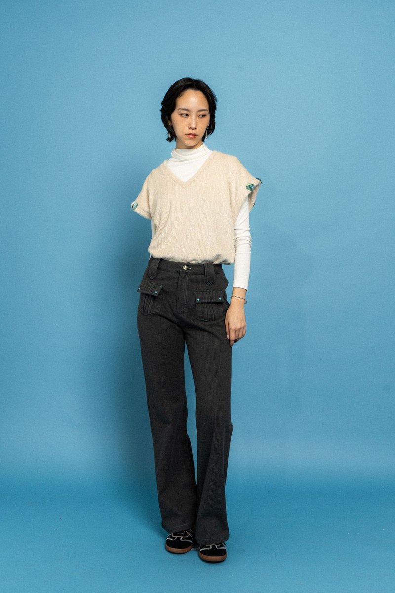 深灰色70's喇叭褲 Dark Grey 70's bootcut trousers - 女長褲 - 其他材質 灰色