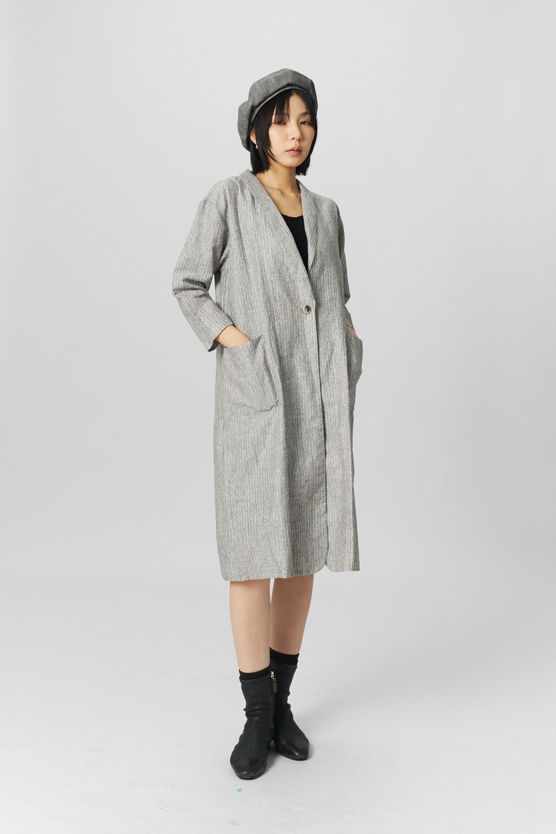 Basic Grey-Stripe Coat - เสื้อแจ็คเก็ต - เส้นใยสังเคราะห์ สีเทา