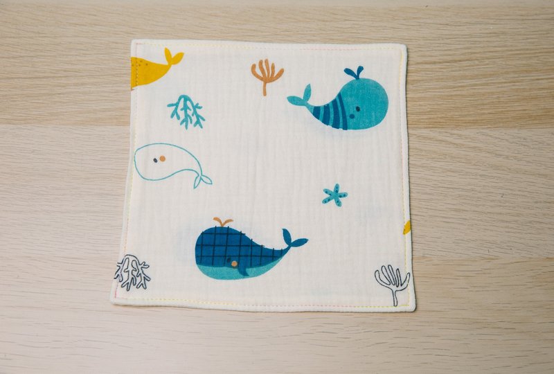 Dark Blue Whale Square Handkerchief/Kindergarten Handkerchief Holder/Children's Handkerchief/Slobber Tissue/Handmade Handkerchief - Bibs - Cotton & Hemp Blue