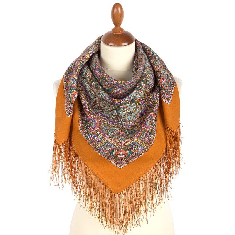 Pavlovo Posad Russian Shawl 100% Wool Scarf Wrap Silk Fringe 125x125 cm 2006-16 - 絲巾 - 羊毛 多色