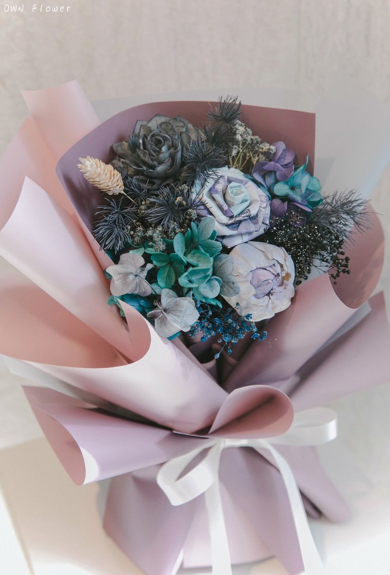 紫色花束/鈔票花束/小花束/有錢花/錢花束/生日禮物/紙鈔花/花禮 - 乾燥花/永生花 - 植物．花 紫色