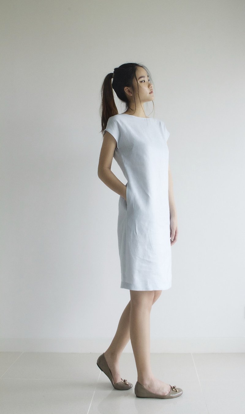 亞麻 連身裙 - linen dress / linen clothing / linen for women / short dress E 40 D