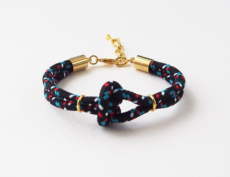 Black mix with blue/white/red knot cord bracelet - Bracelets - Other Materials Black