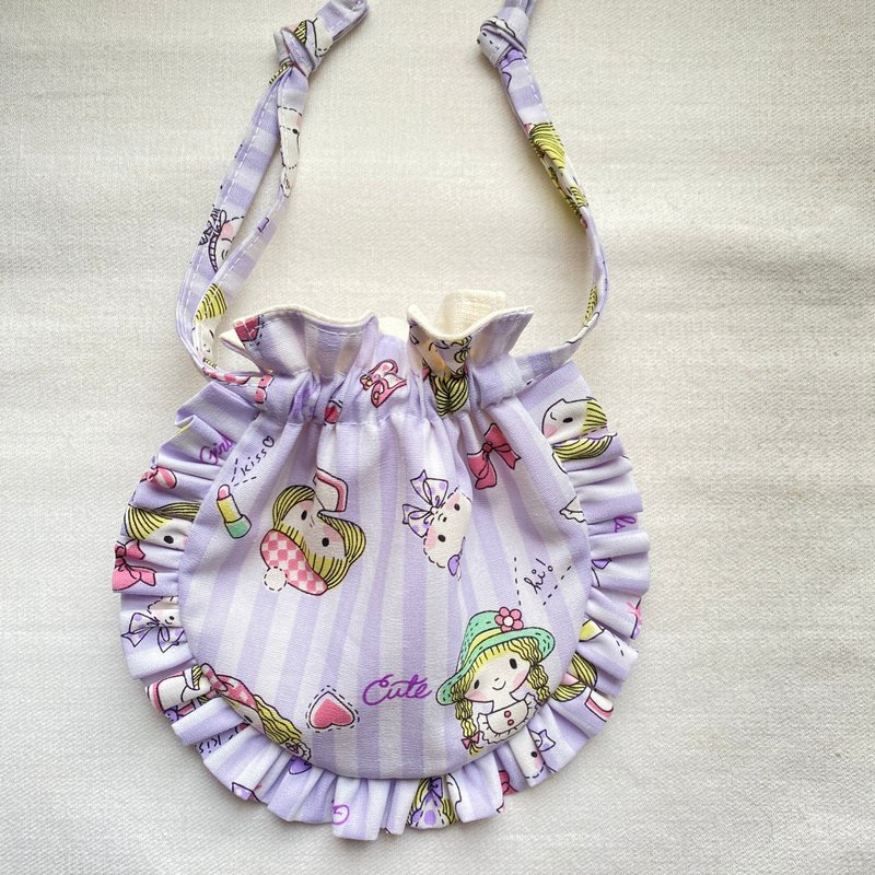 荷葉束口袋 - 化妝袋/收納袋 - 棉．麻 