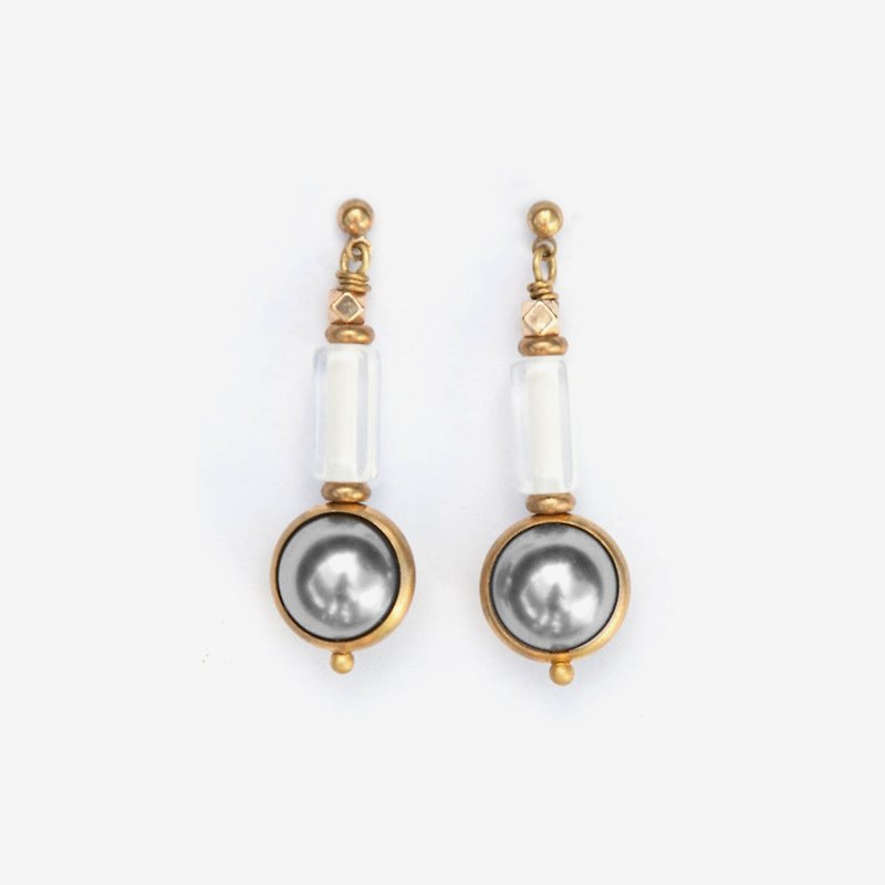 Swarovski Light Grey Pearl and Handmade Furnace Glass Earrings - ต่างหู - โลหะ สีเงิน