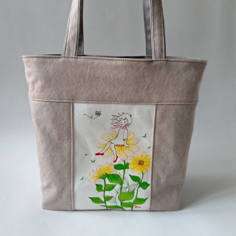 Quietly 2-tote bag handbag, shoulder bag - กระเป๋าถือ - ผ้าฝ้าย/ผ้าลินิน สีเทา
