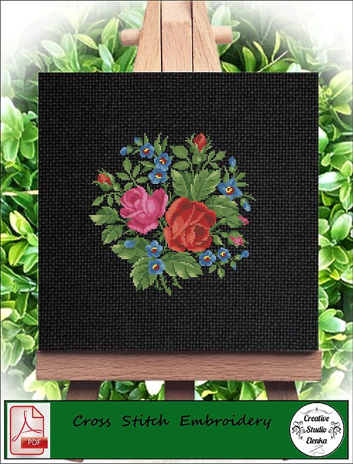 CreativeStudioElenka Vintage Cross Stitch Scheme Bouquet of flowers 2 - PDF Embroidery Scheme