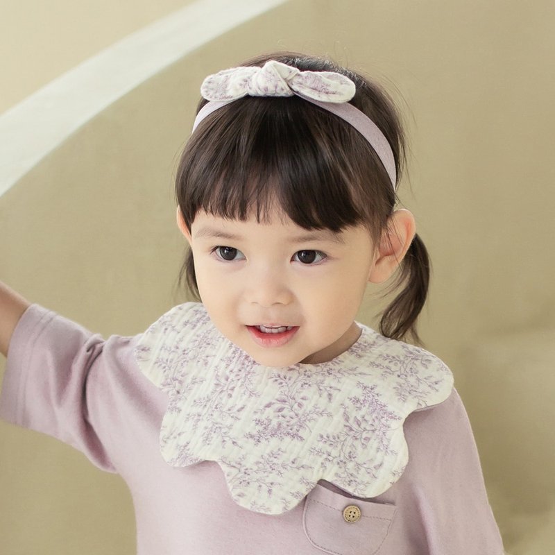 Happy Prince 韓國製 Lilac優雅紫丁香女嬰兒童髮飾+圍兜2件組 - 圍兜/口水巾 - 棉．麻 