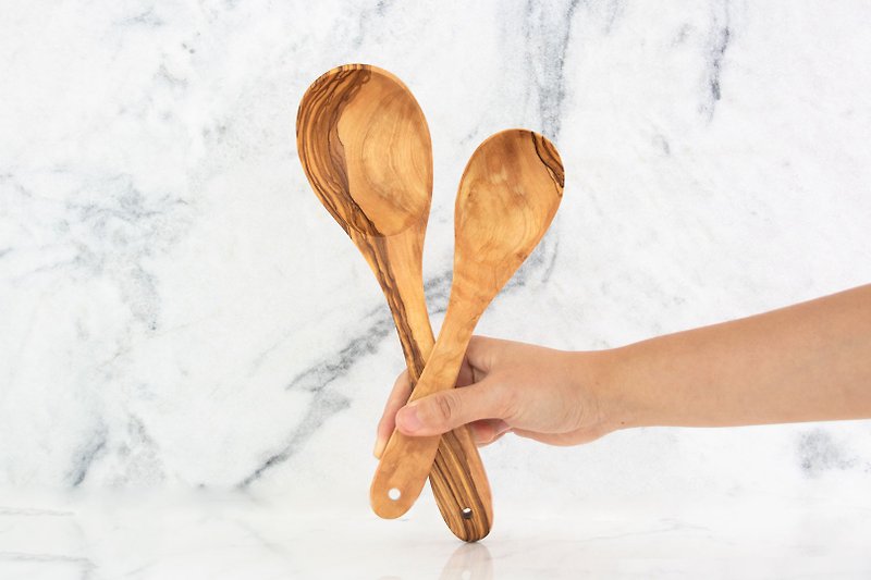 Olive wood spoon two-piece set MAMA series-personal + family - เครื่องครัว - ไม้ สีนำ้ตาล